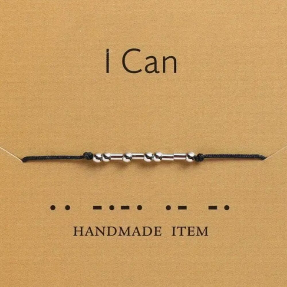 "I CAN" Silver Morse Code Bracelets - Adjustable String, Inspirational
